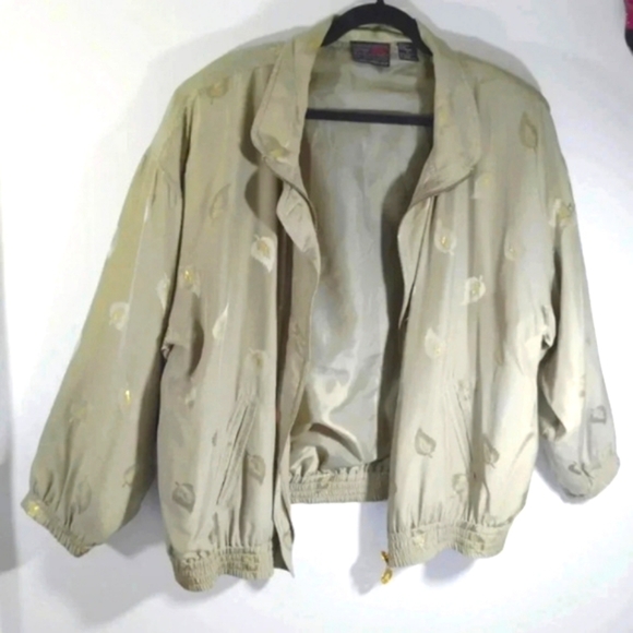 Vintage Silk Mureli Bomber Jacket Windbreaker Sage Green Feathers Sheen - Picture 1 of 14